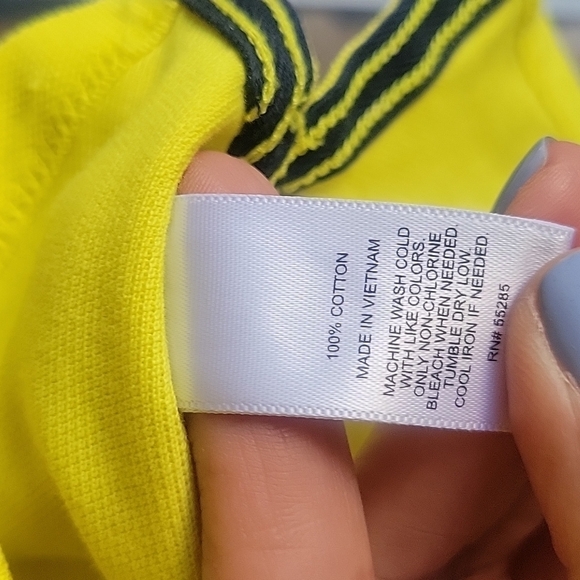 Express Men Yellow Fitted Pique Polo with Navy Blue Logo Size Medium - Picture 4 of 5